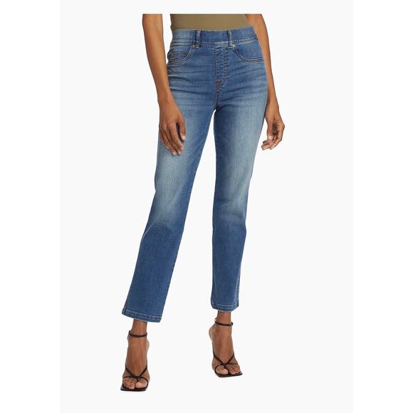Spanx Straight Leg Ankle Pull-On Stretch Denim Jeans Size Large - Picture 1 of 13